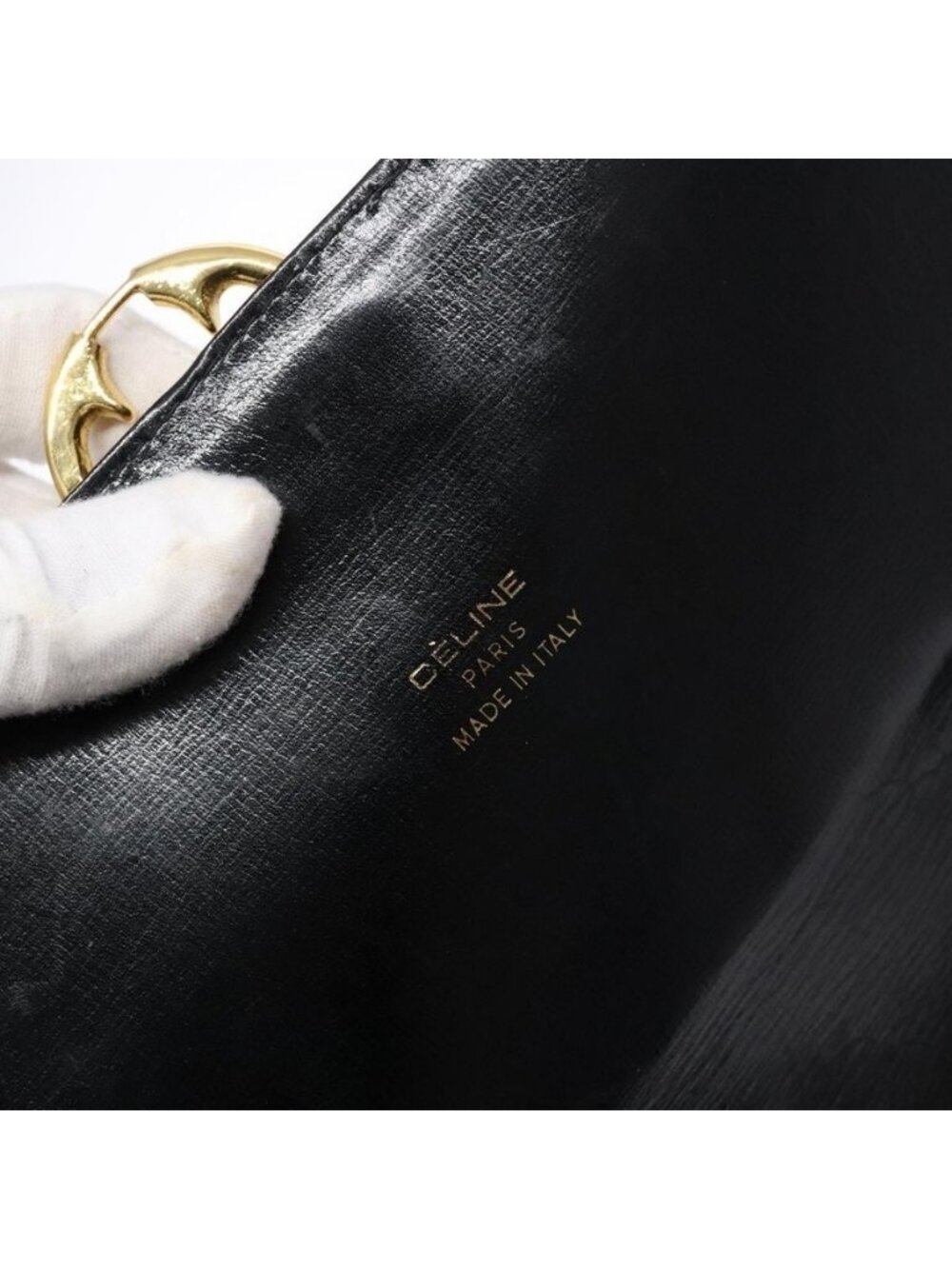 Authentic CELINE Horse Carriage Shoulder Bag Leather Black Gold - Picture 8 of 16